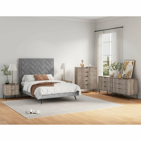 MANHATTAN COMFORT 3-Piece DUMBO 5-Drawer Tall Dresser, 6-Drawer Double Low Dresser and Nightstand 2.0 in Rustic Grey 3-DB07-GY